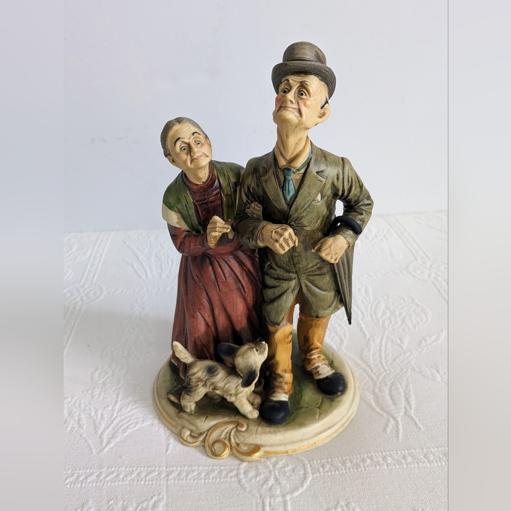 Vintage Elderly Couple Going For A Stroll With their Dog Porcelain Figur…
